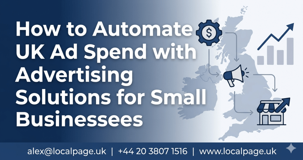A high-energy marketing banner for UK small businesses, featuring automation symbols and rapid growth data visualizations.